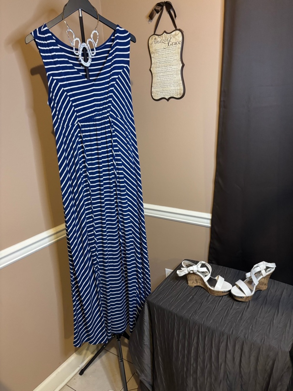 Isabel Maternity by Ingrid & Isabel Navy and White Striped Maxi Dress - Picture 3 of 6